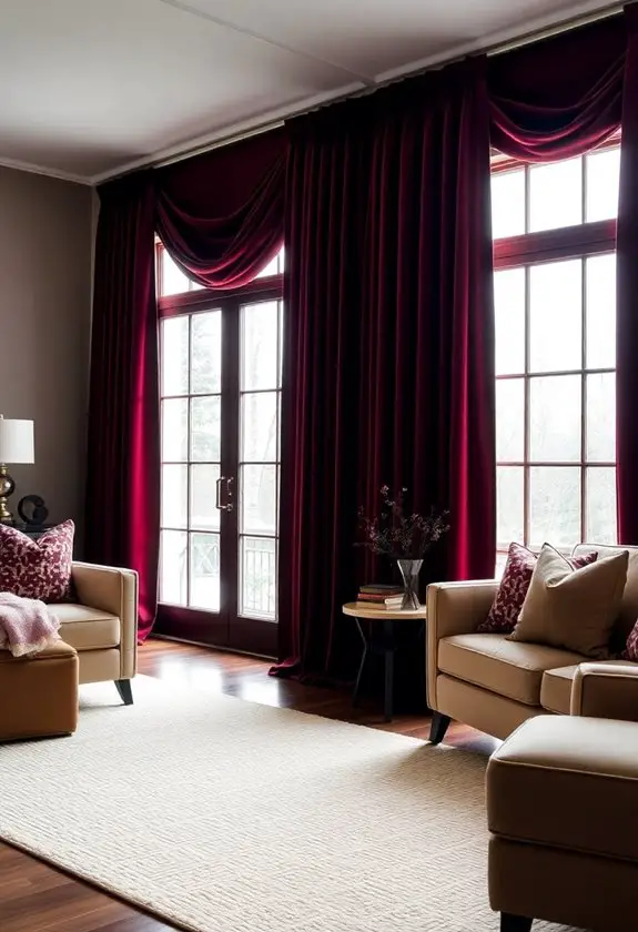 heavy curtains and rugs