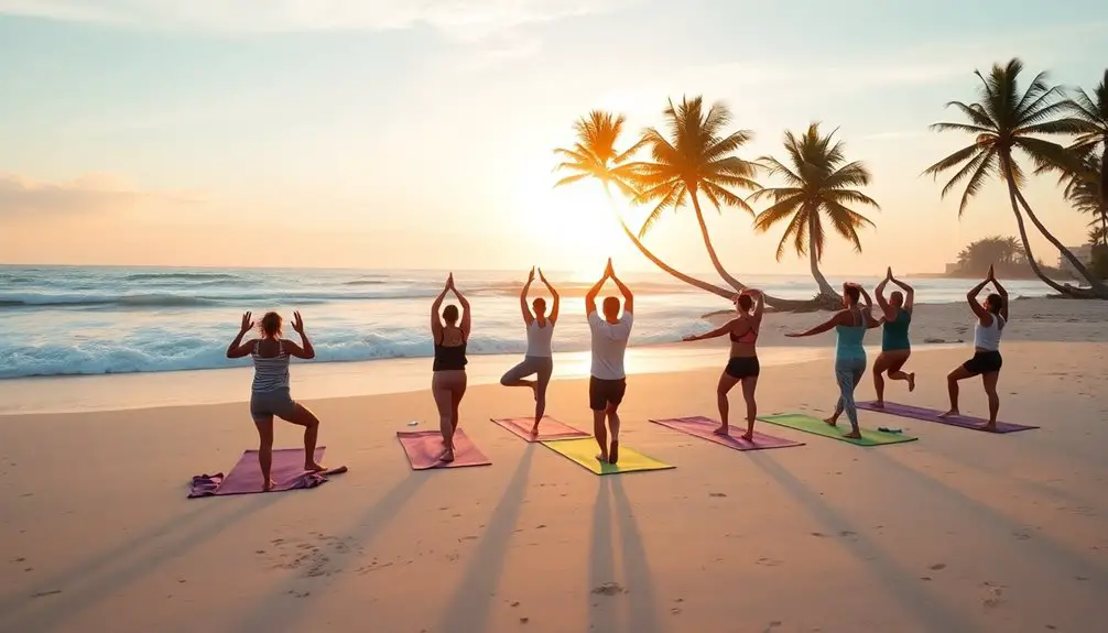 comunidad compartida de yoga en la playa